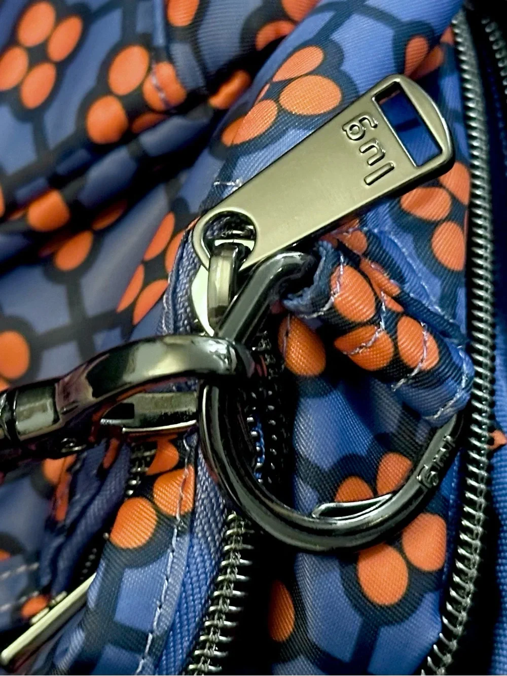 lug Scoop SE Crossbody in Blue with Orange Geometric Design RFID